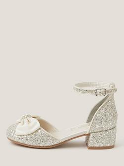 Monsoon Kids' Bow Glitter Chunky Heels, Ivory, Ivory