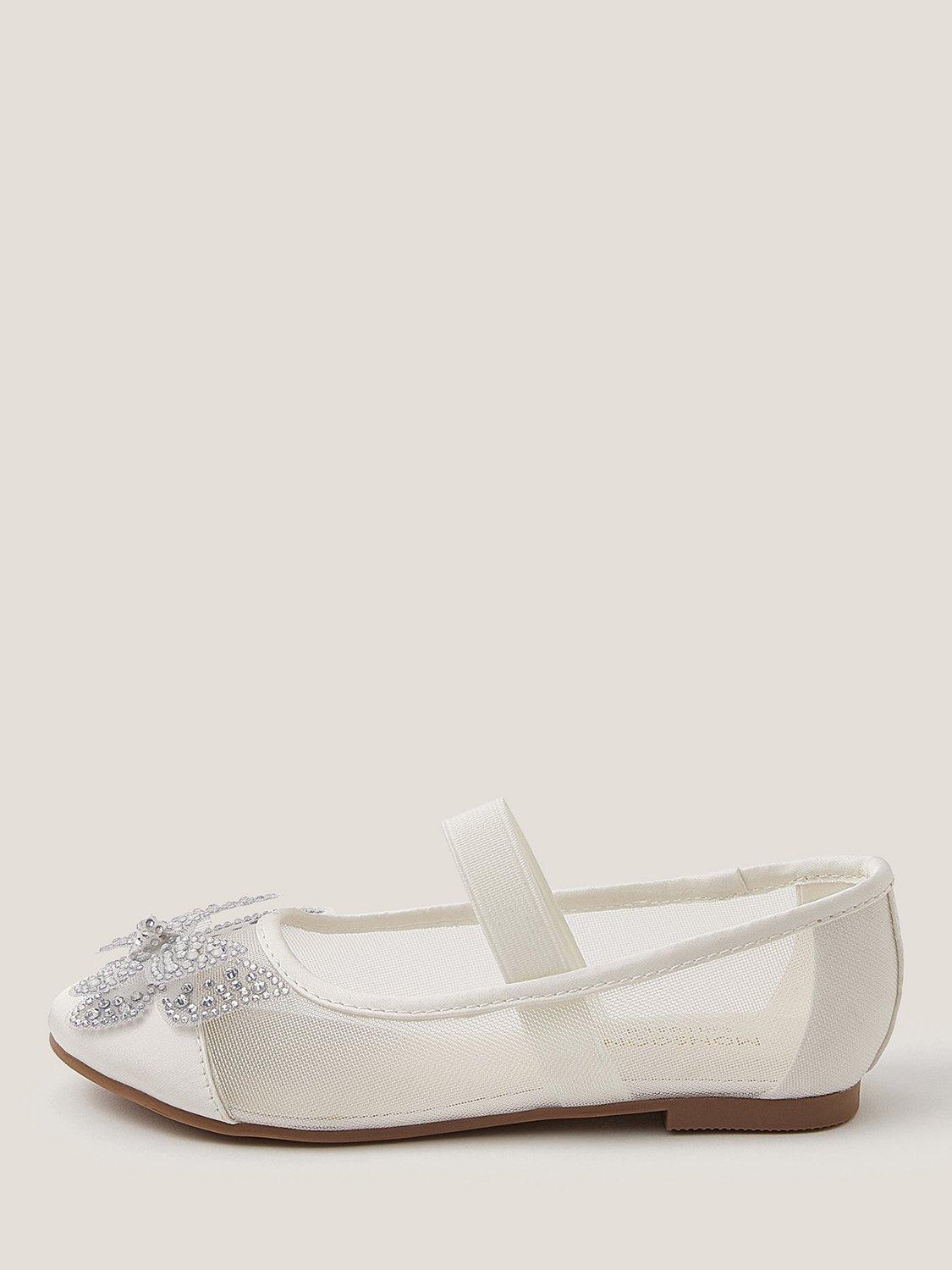 Product image 1 of 3, which shows Monsoon Kids' Butterfly Mesh Ballet Flats, Ivory, 7 Jnr