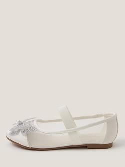 Monsoon Kids' Butterfly Mesh Ballet Flats, Ivory, Ivory