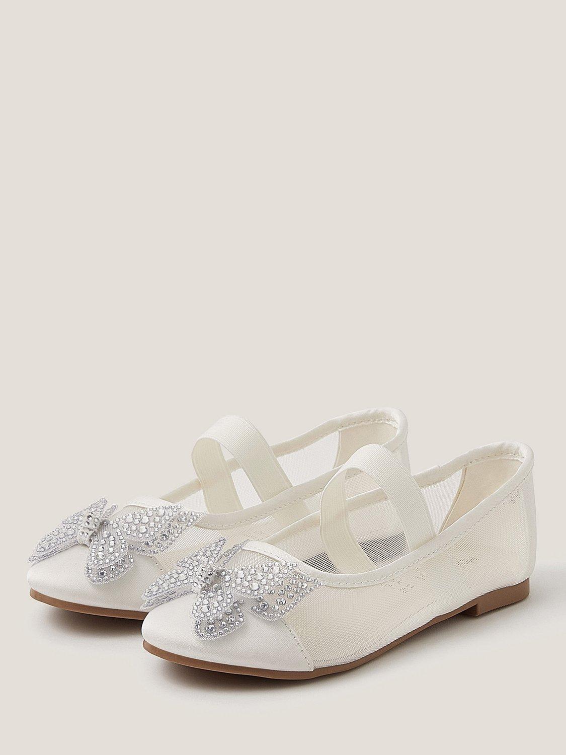Product image 2 of 3, which shows Monsoon Kids' Butterfly Mesh Ballet Flats, Ivory, 7 Jnr
