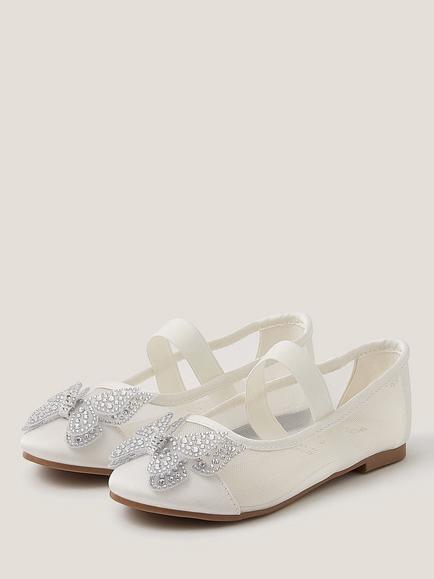 Monsoon Kids' Butterfly Mesh Ballet Flats, Ivory - view 2, Ivory