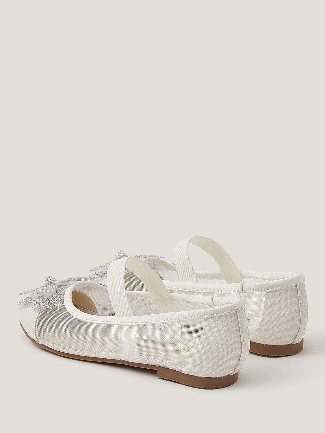 Product image 3 of 3, which shows Monsoon Kids' Butterfly Mesh Ballet Flats, Ivory, 7 Jnr