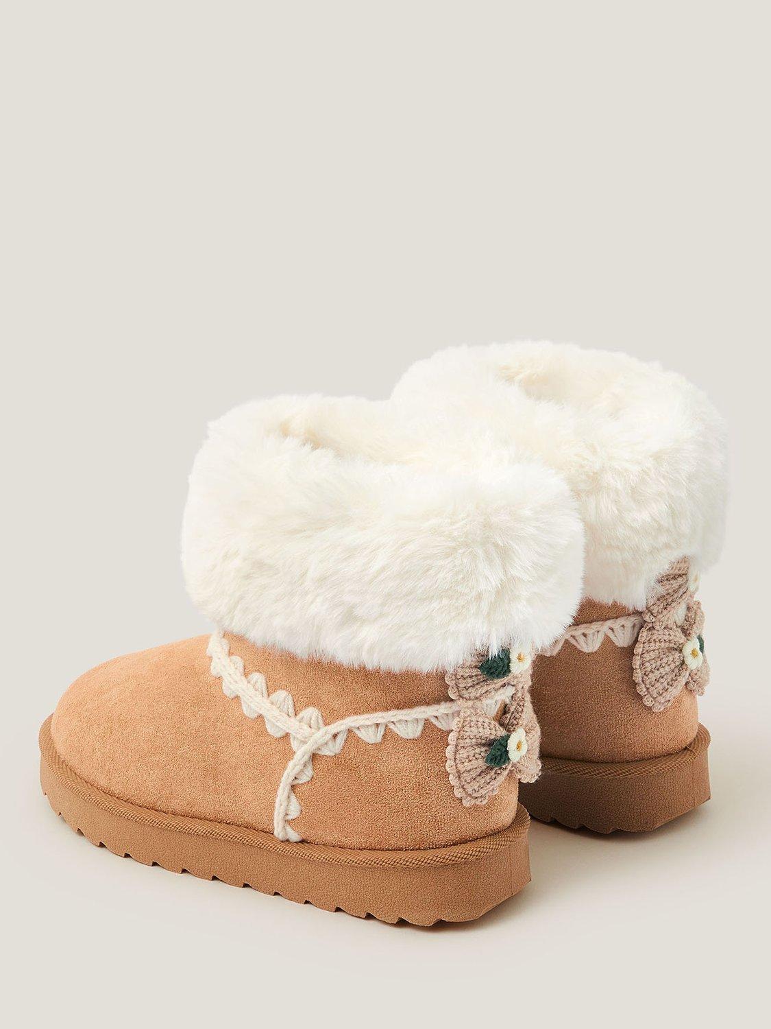 Product image 3 of 3, which shows Monsoon Kids' Crochet Bow Fluffy Ankle Boots, Natural, 7 Jnr