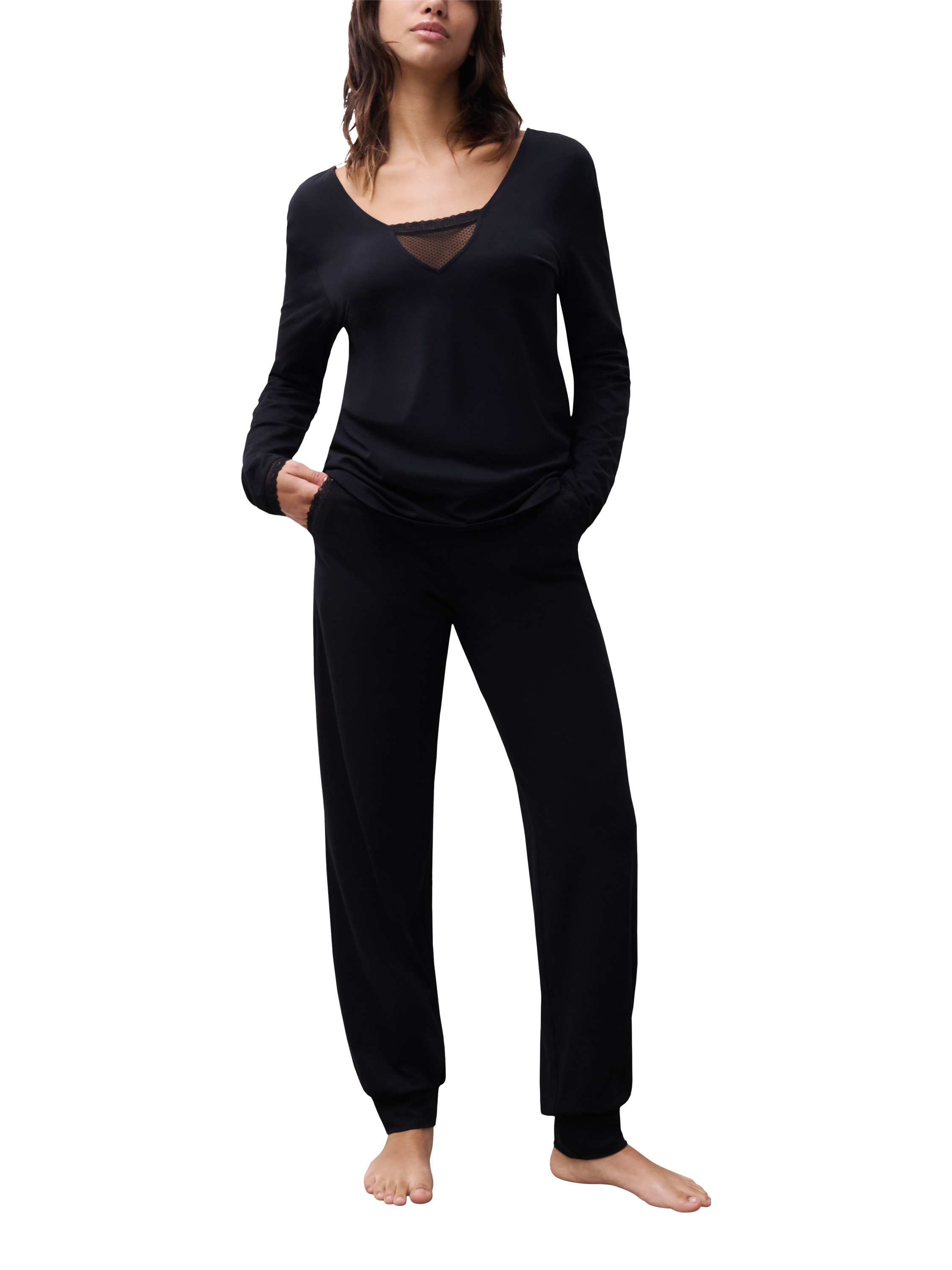 Product image 4 of 6, which shows Chantelle Romance Long Sleeve Lounge Top, Black, S