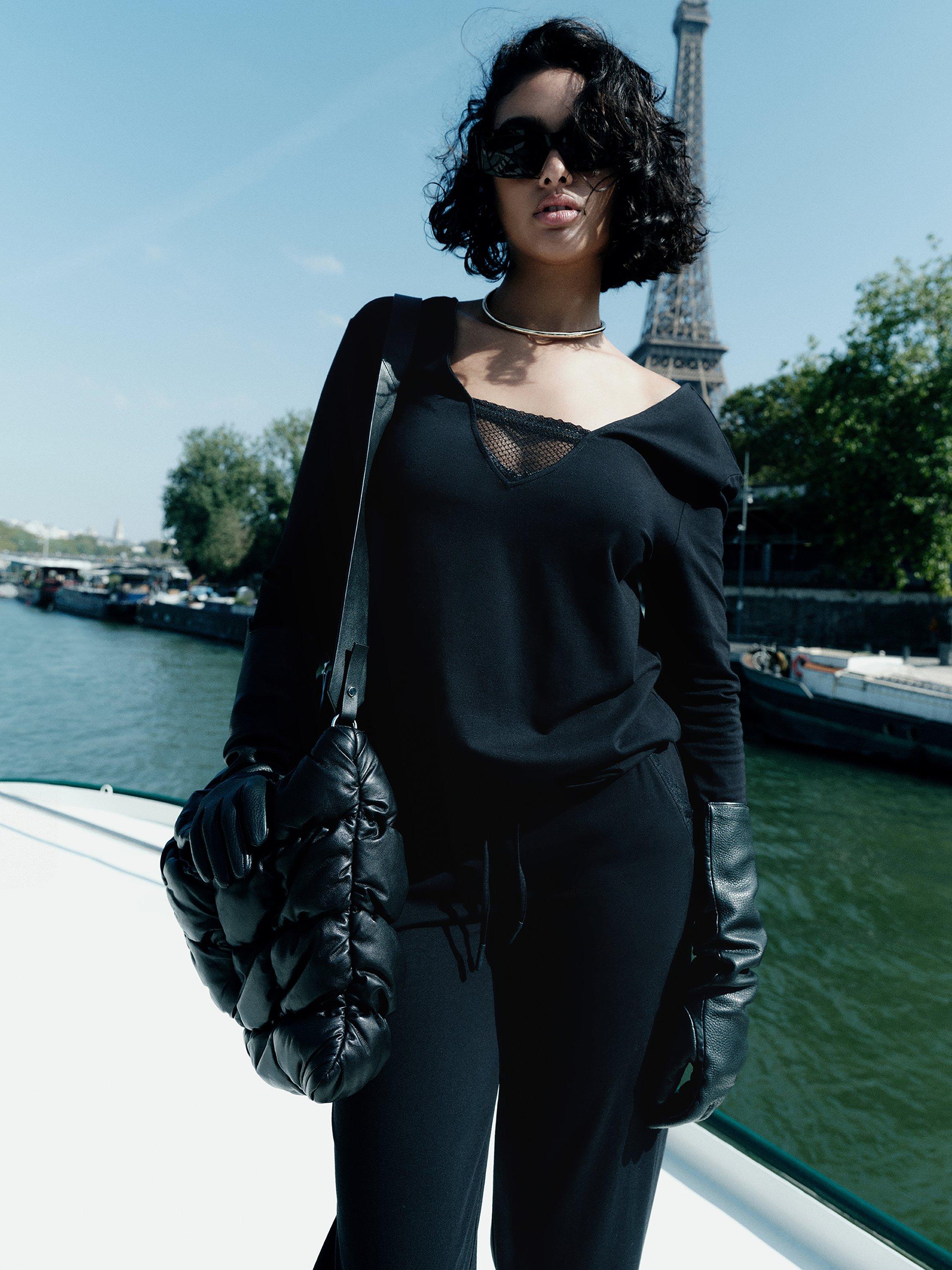 Product image 5 of 6, which shows Chantelle Romance Long Sleeve Lounge Top, Black, S