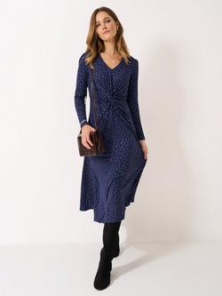 Crew Clothing Flora Metallic Polka Dot Twist Dress, Navy, Navy