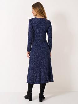 Crew Clothing Flora Metallic Polka Dot Twist Dress, Navy - view 2, Navy