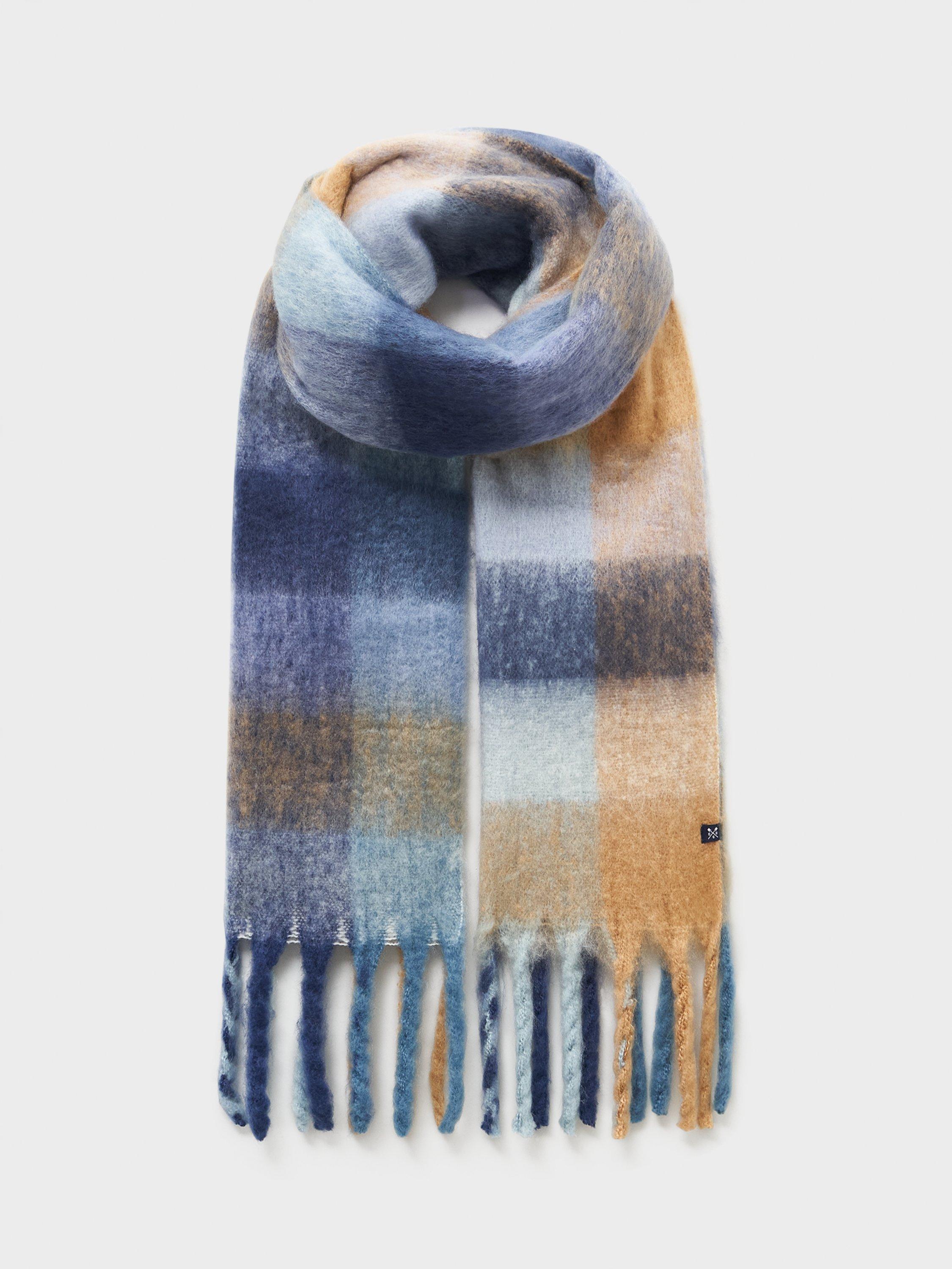 Product image 1 of 2, which shows Crew Clothing Check Tassel Scarf, Navy Blue, One Size