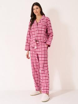 Crew Clothing Flannel Check Button Through Long Pyjama Set, Multi Pink, Multi Pink