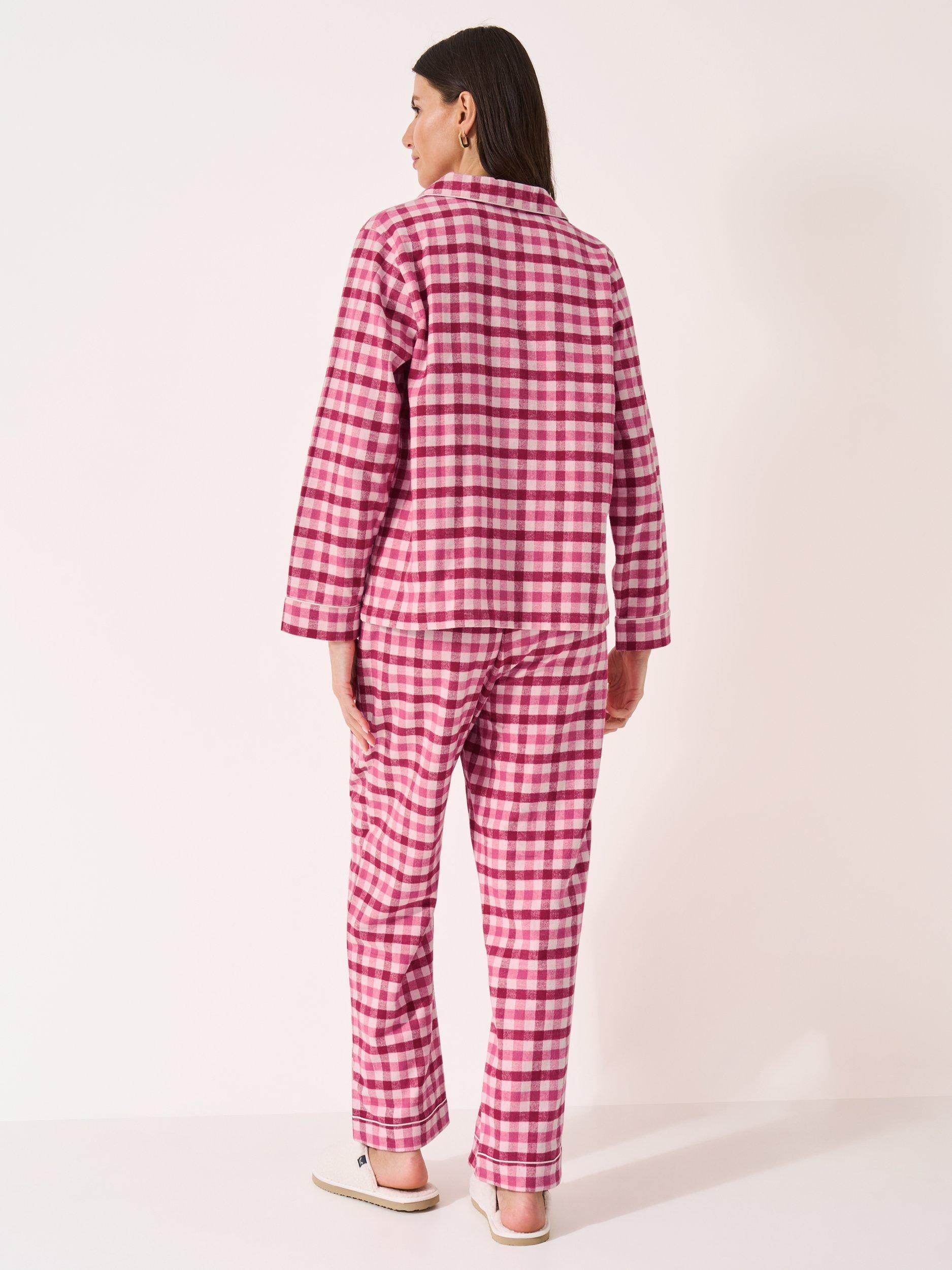 Product image 2 of 5, which shows Crew Clothing Flannel Check Button Through Long Pyjama Set, Multi Pink, L