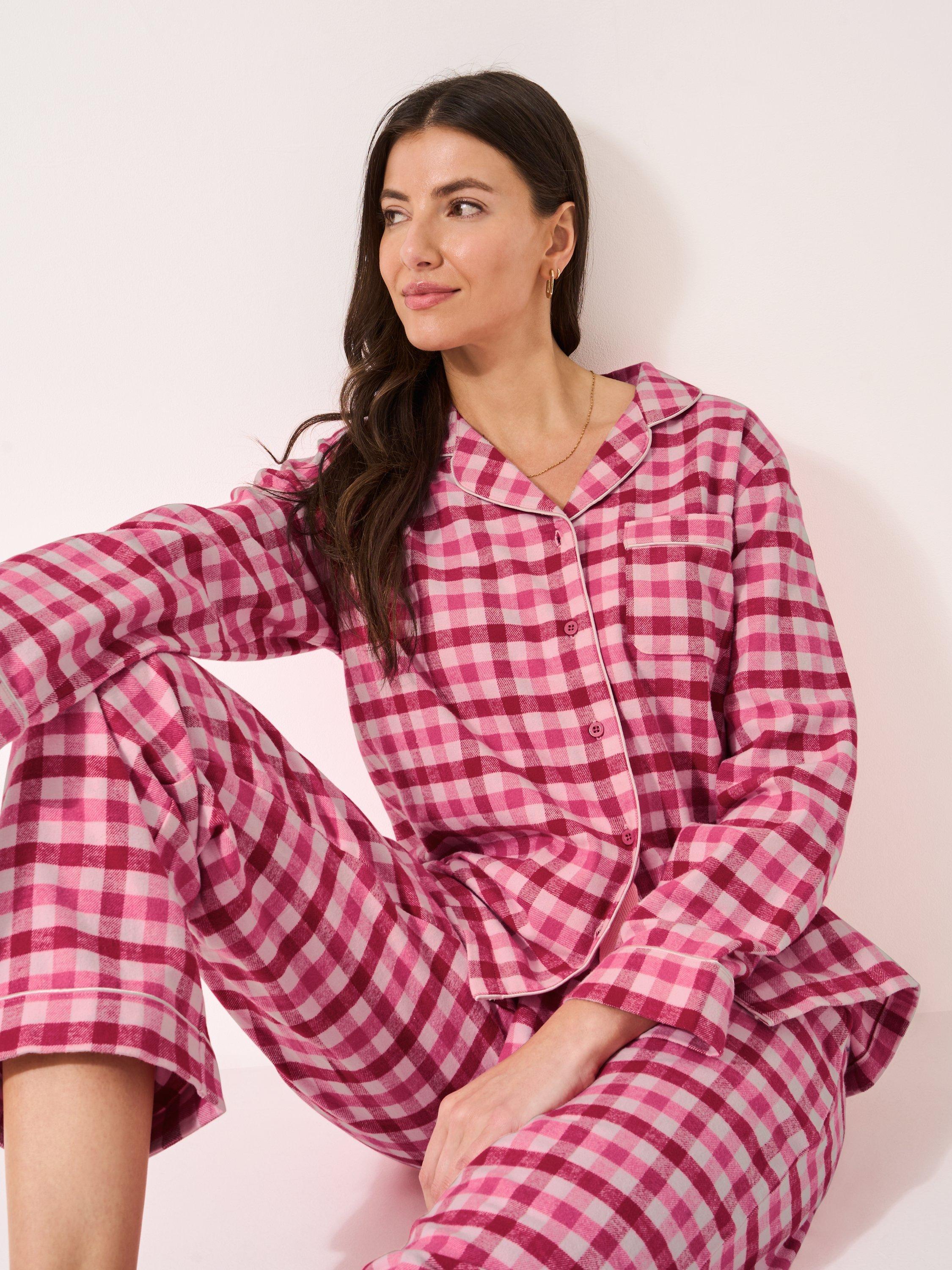 Product image 3 of 5, which shows Crew Clothing Flannel Check Button Through Long Pyjama Set, Multi Pink, L