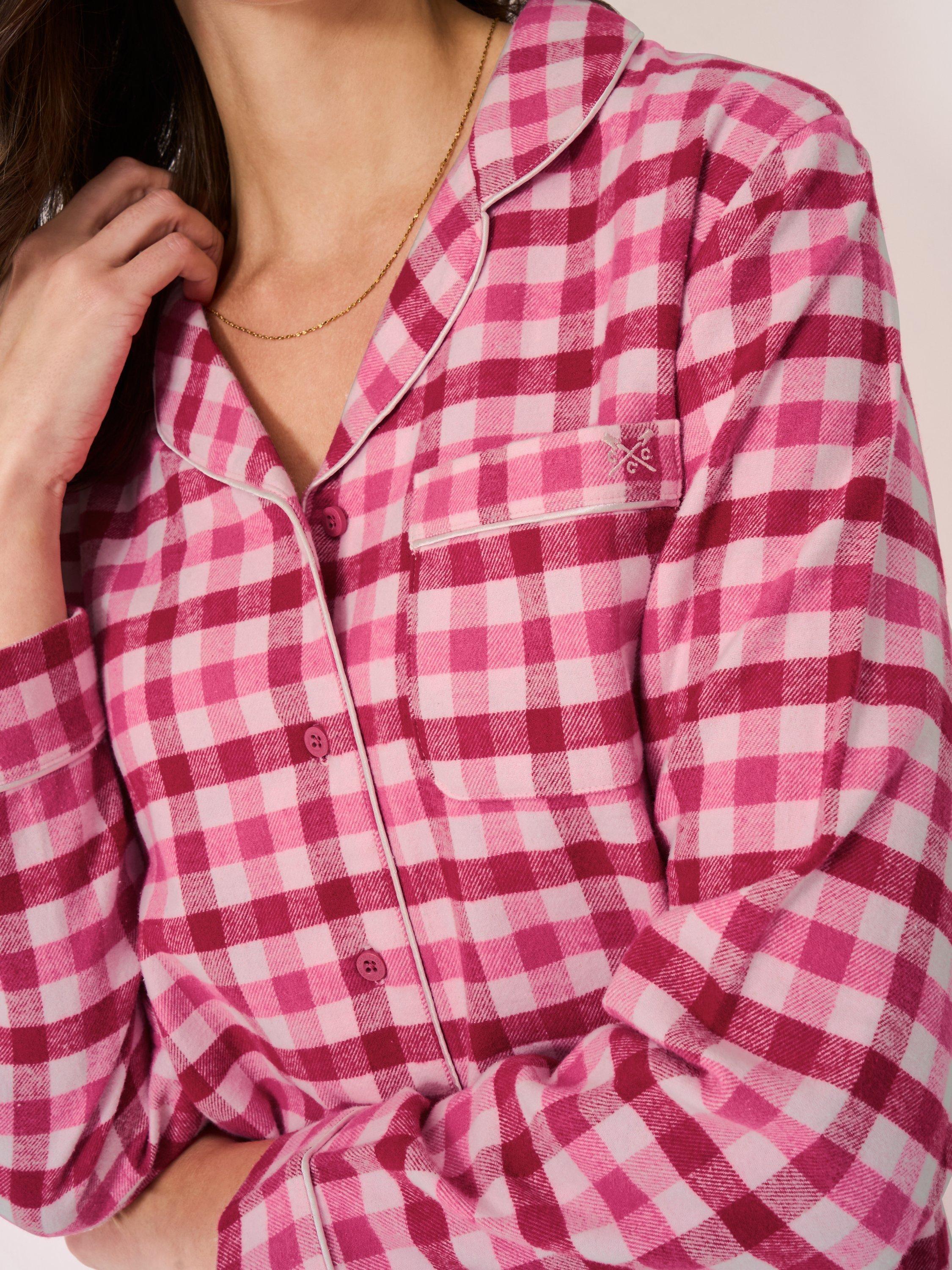 Product image 4 of 5, which shows Crew Clothing Flannel Check Button Through Long Pyjama Set, Multi Pink, L