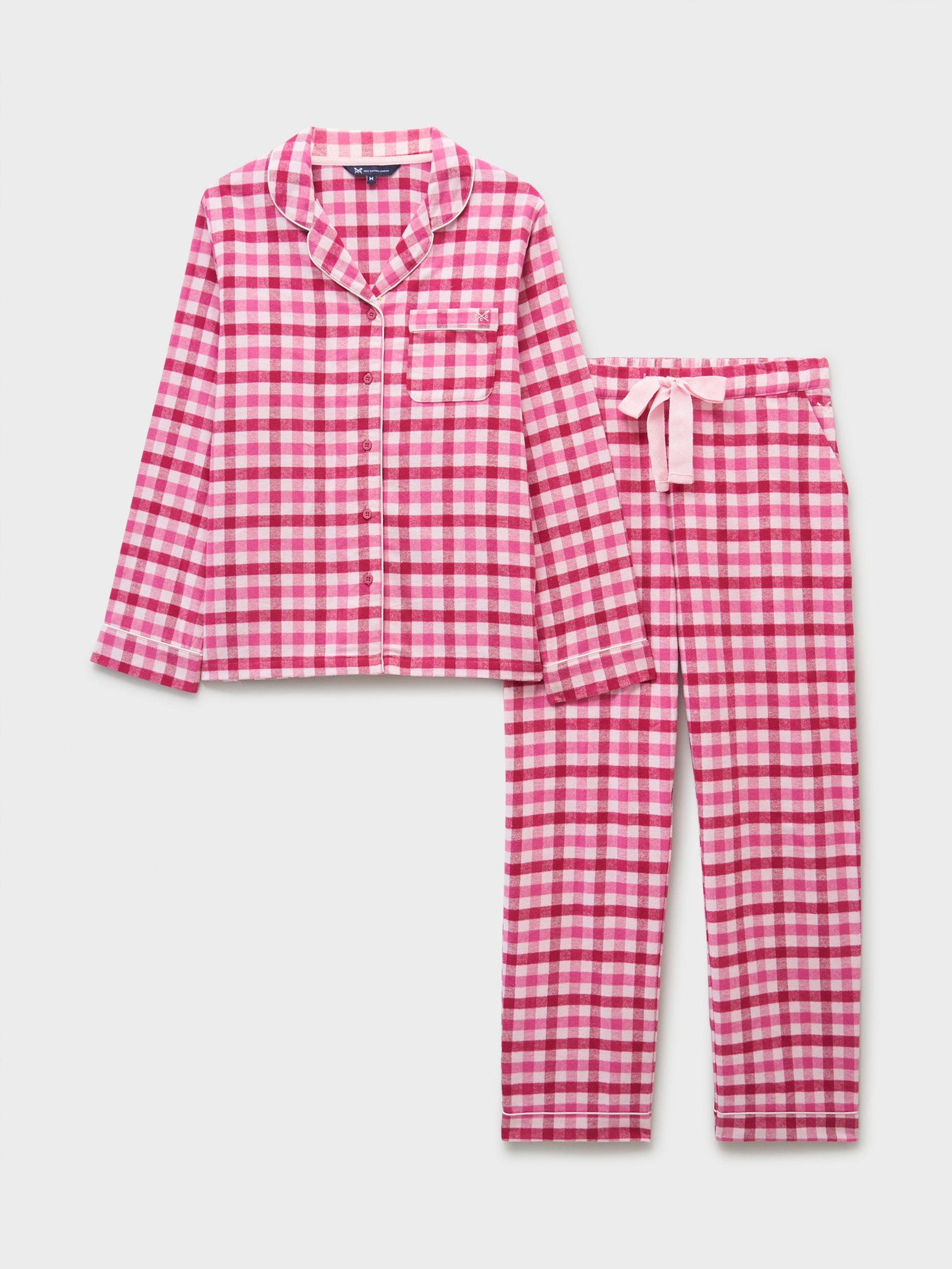 Product image 5 of 5, which shows Crew Clothing Flannel Check Button Through Long Pyjama Set, Multi Pink, L