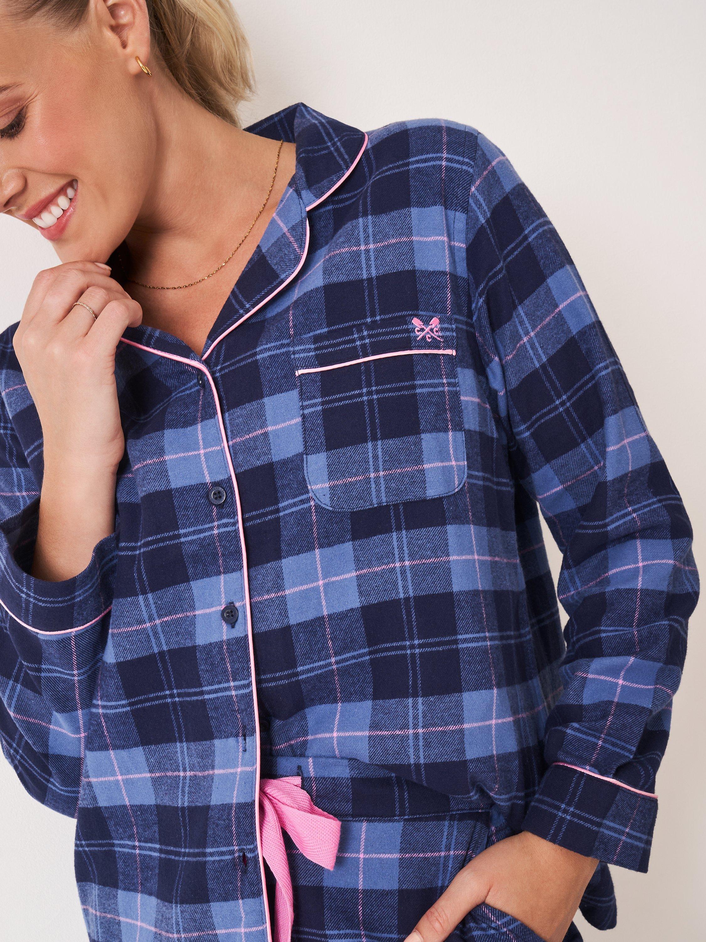 Product image 4 of 5, which shows Crew Clothing Flannel Check Button Through Long Pyjama Set, Navy Blue, L