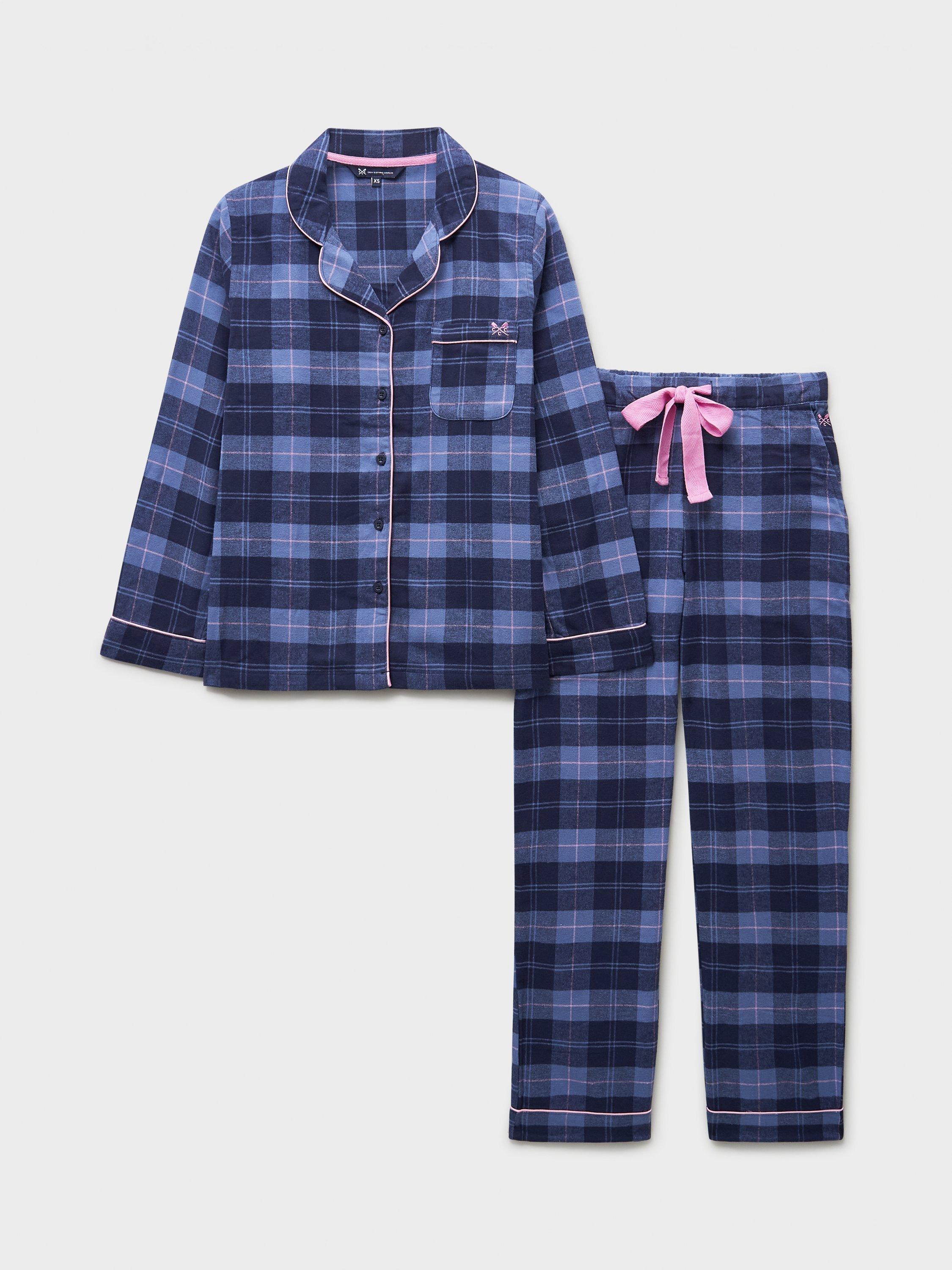Product image 5 of 5, which shows Crew Clothing Flannel Check Button Through Long Pyjama Set, Navy Blue, L