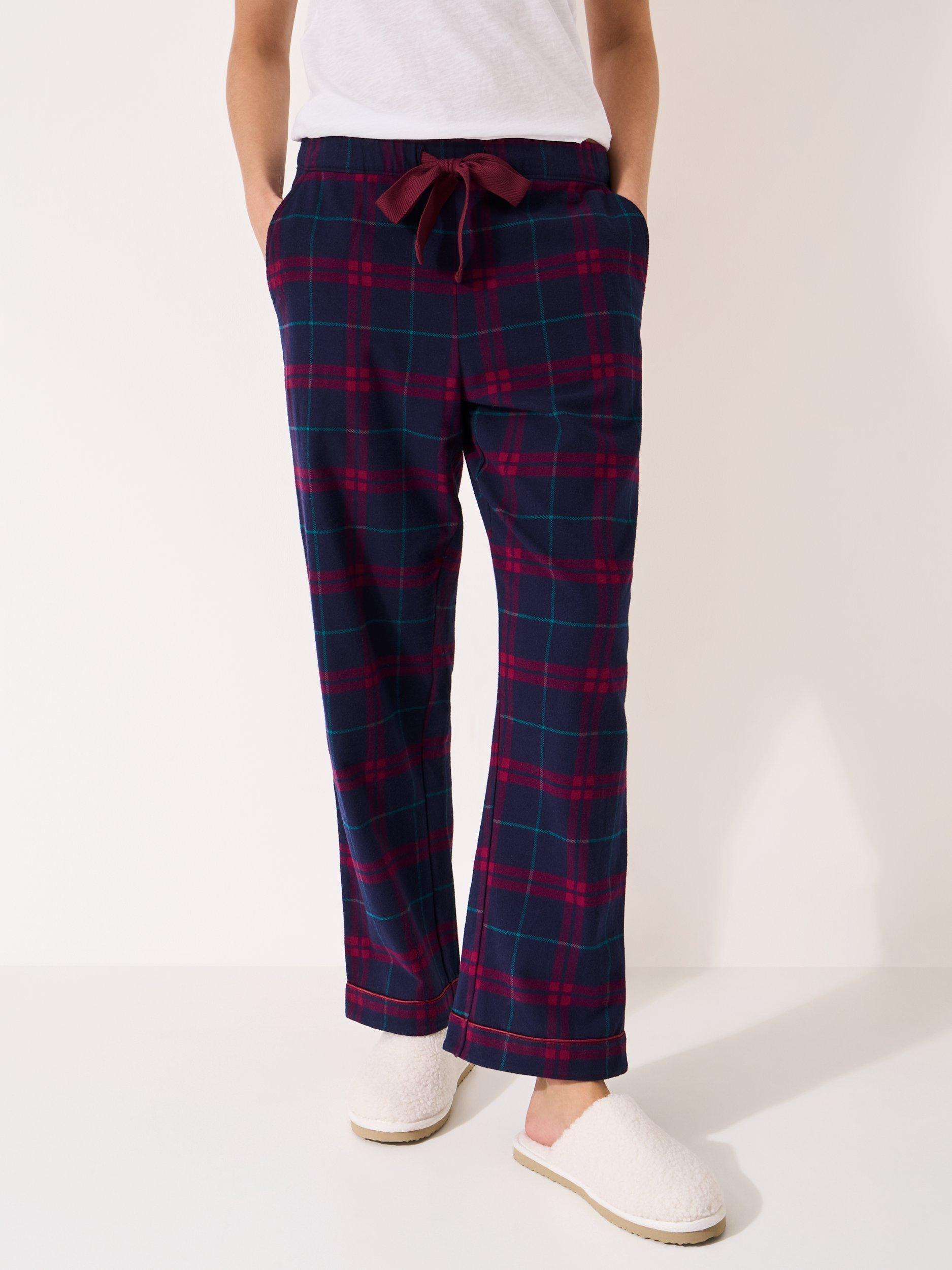 Product image 1 of 5, which shows Crew Clothing Flannel Check Pyjama Bottoms, Dark Navy, L