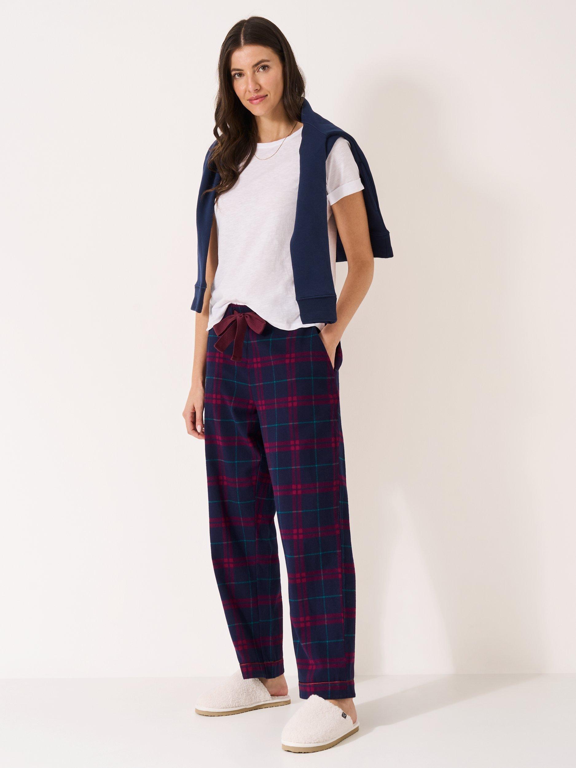 Product image 3 of 5, which shows Crew Clothing Flannel Check Pyjama Bottoms, Dark Navy, L