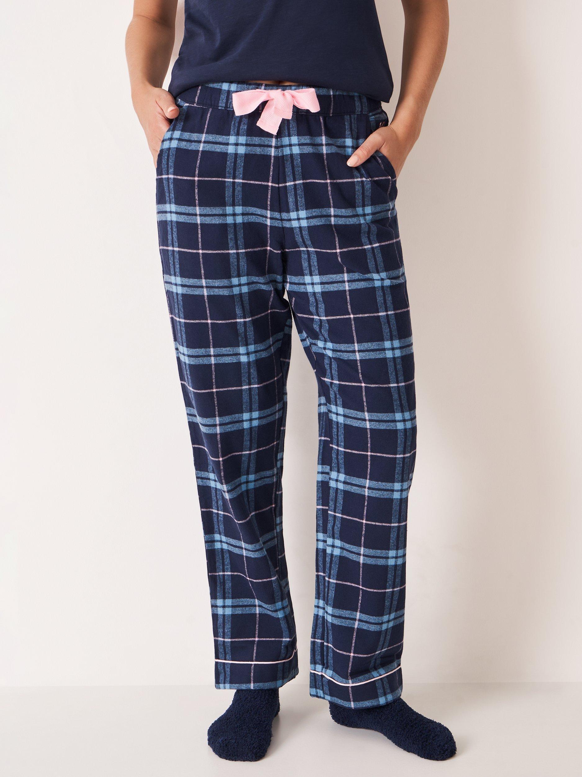 Product image 3 of 5, which shows Crew Clothing Flannel Check Pyjama Bottoms, Navy Blue, XS