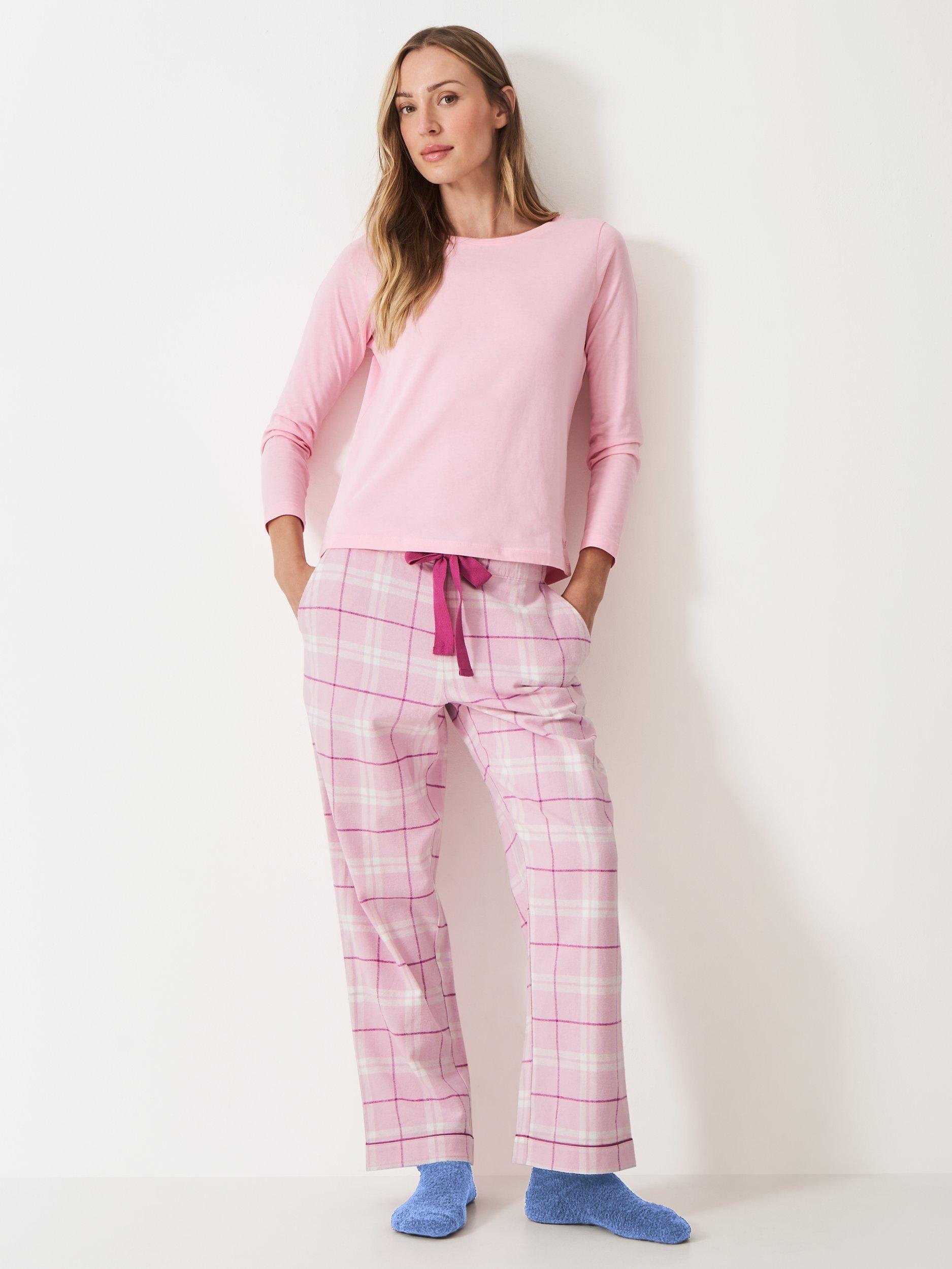 Product image 1 of 5, which shows Crew Clothing Flannel Check Pyjama Bottoms, Light Pink, XS
