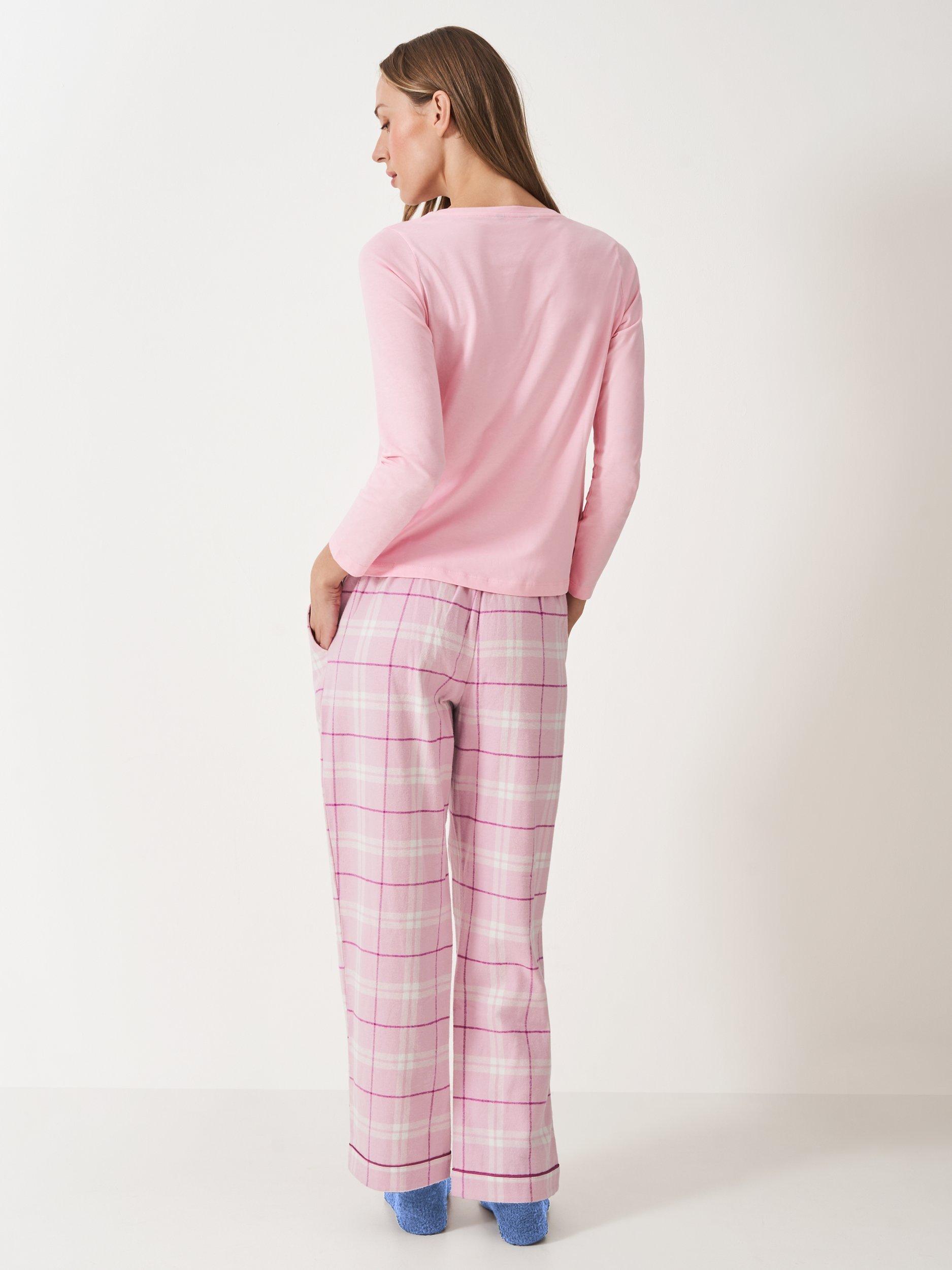 Product image 2 of 5, which shows Crew Clothing Flannel Check Pyjama Bottoms, Light Pink, XS
