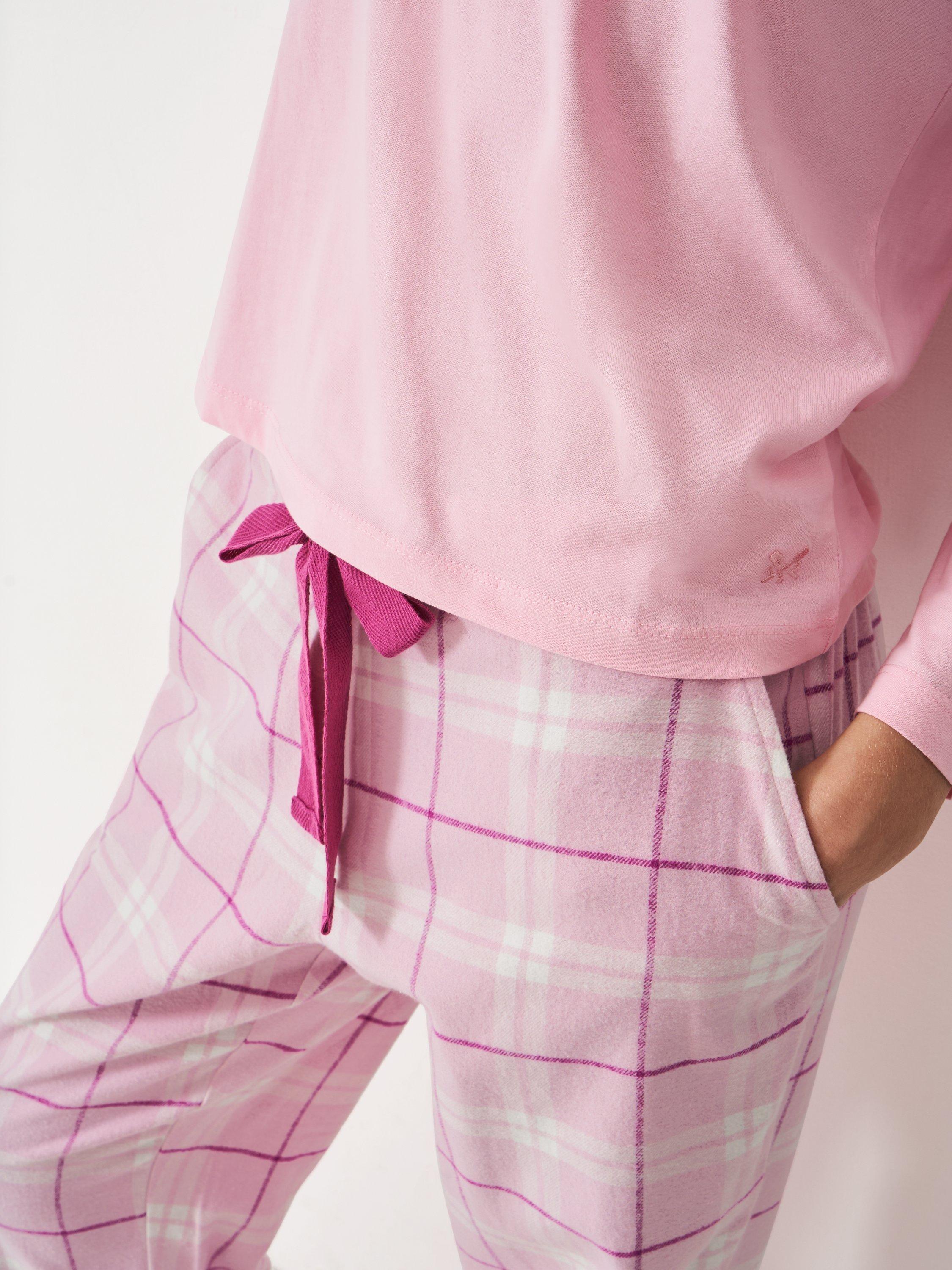 Product image 4 of 5, which shows Crew Clothing Flannel Check Pyjama Bottoms, Light Pink, XS
