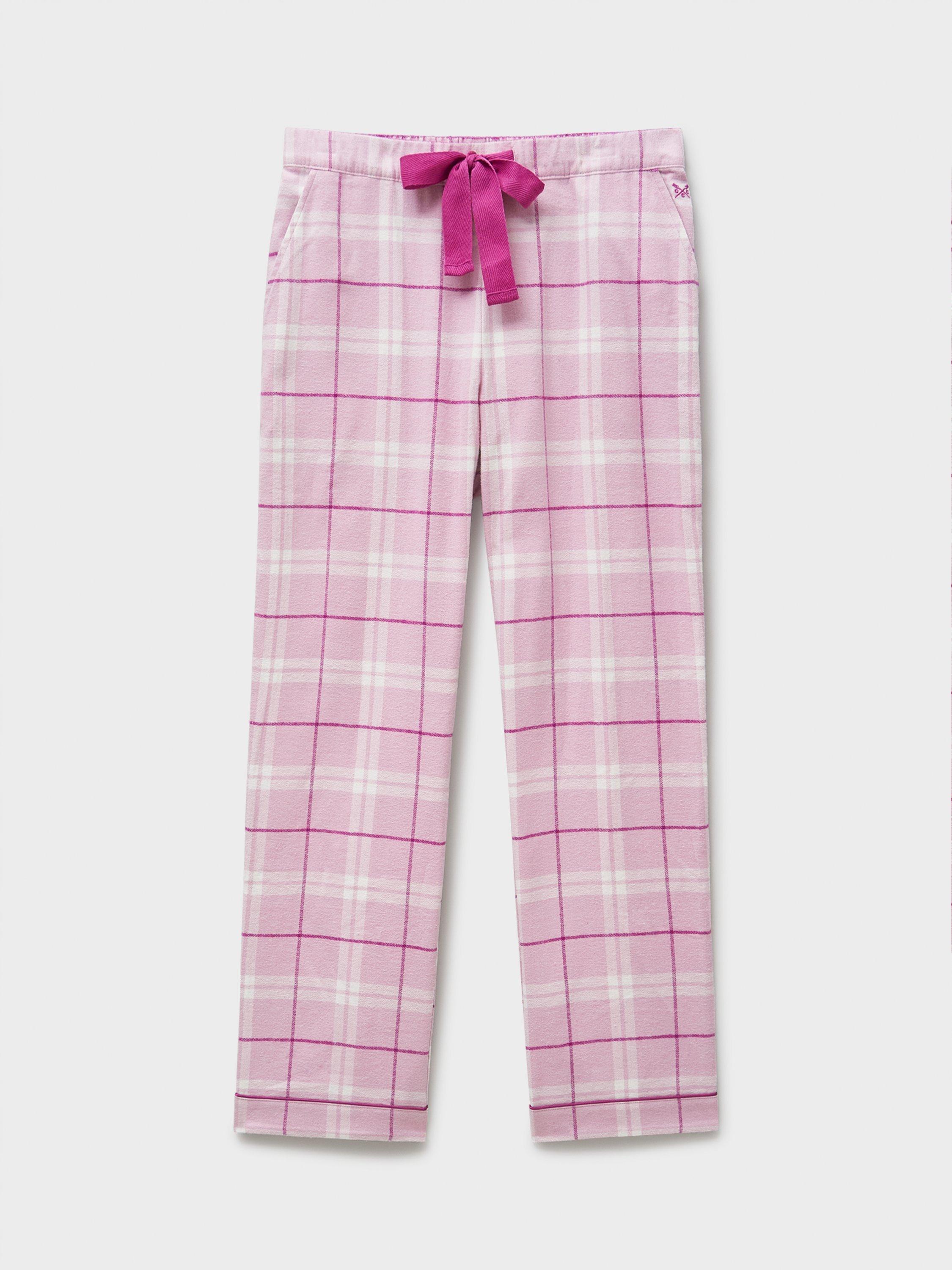 Product image 5 of 5, which shows Crew Clothing Flannel Check Pyjama Bottoms, Light Pink, XS