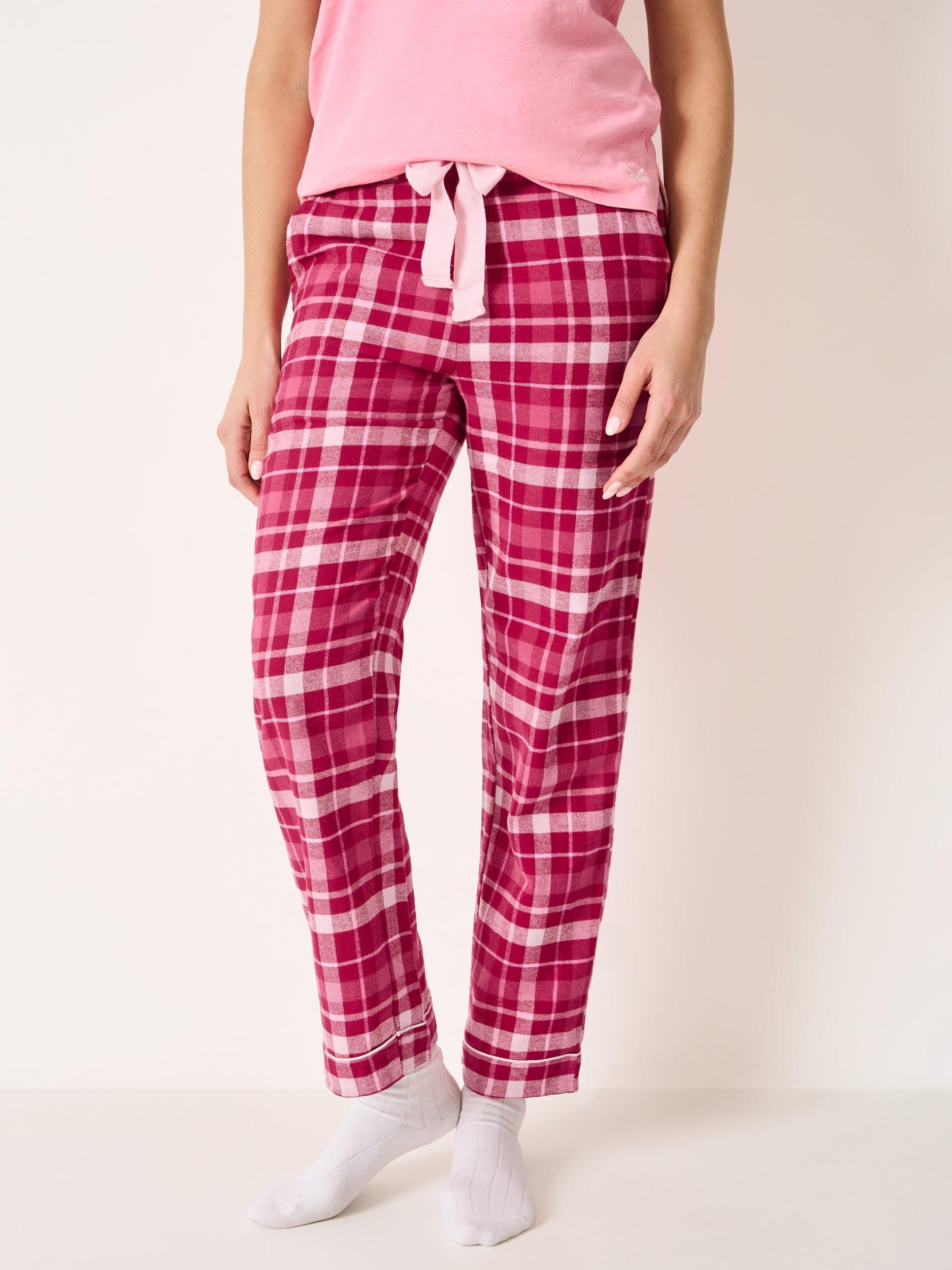 Product image 3 of 5, which shows Crew Clothing Flannel Check Pyjama Bottoms, Berry Red, XS