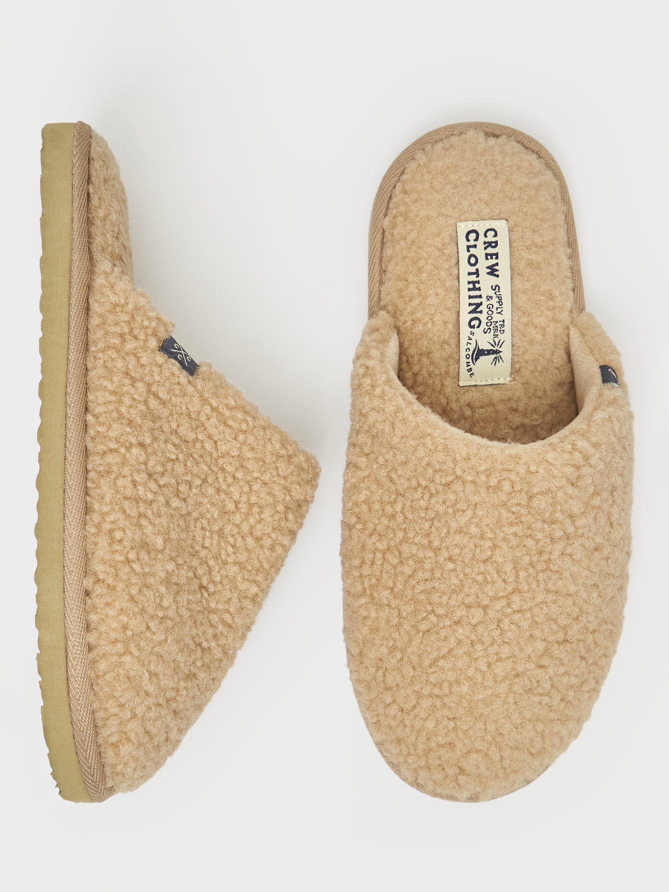 Product image 3 of 4, which shows Crew Clothing Borg Mule Slippers, Taupe, L