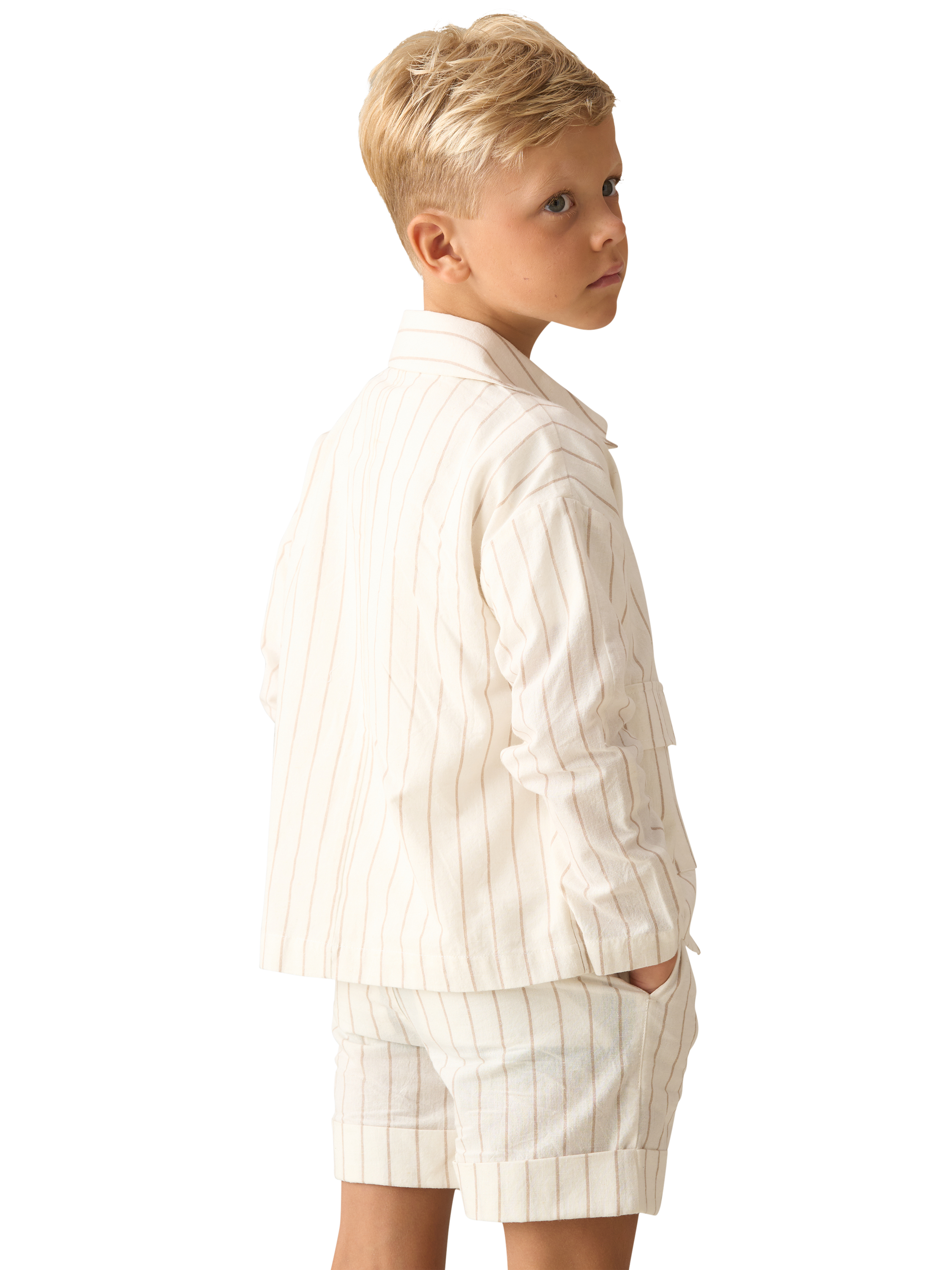 Product image 3 of 7, which shows Angel & Rocket Kids' Ticking Stripe Jacket, Ivory, 3 years