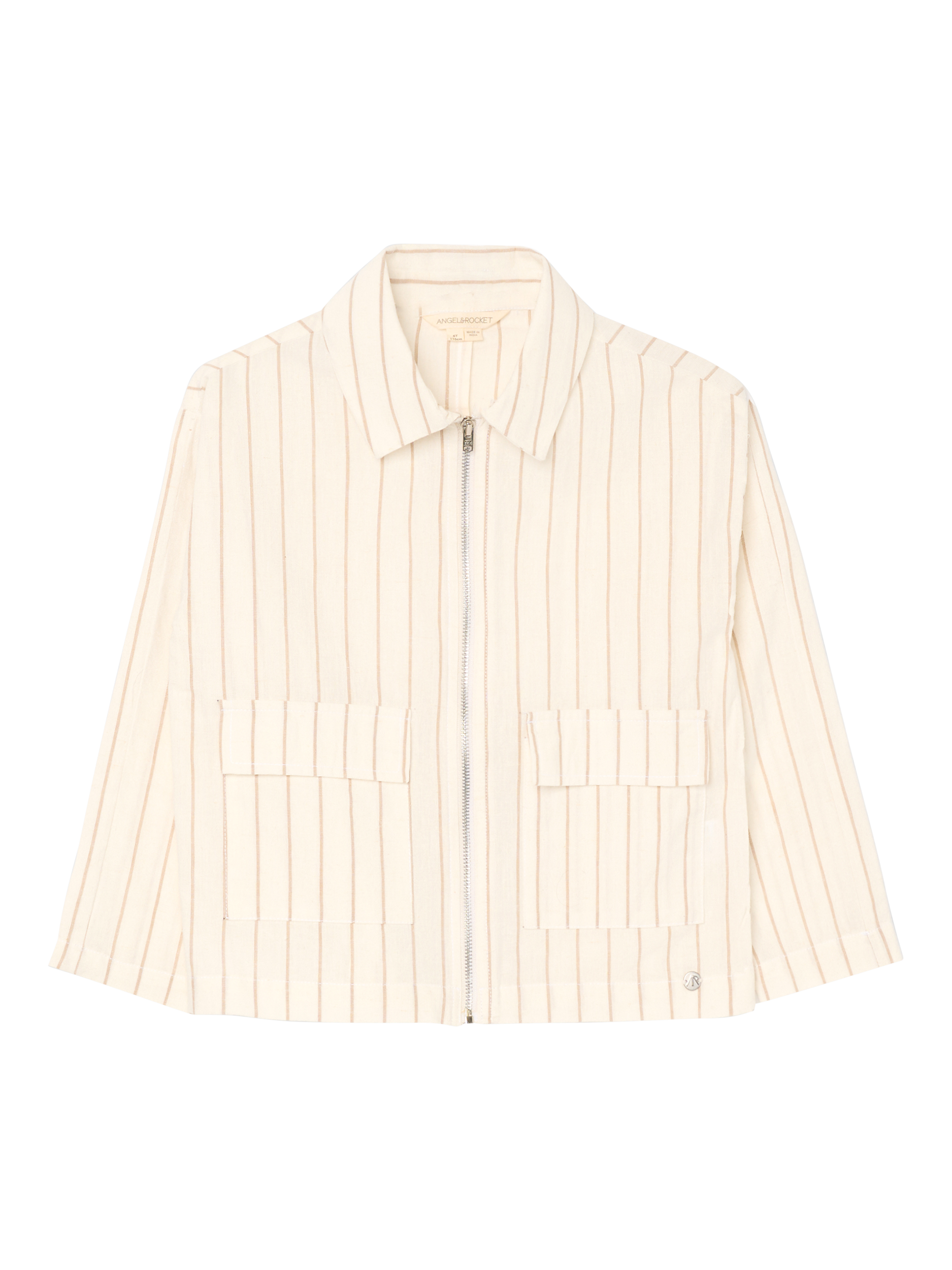 Product image 5 of 7, which shows Angel & Rocket Kids' Ticking Stripe Jacket, Ivory, 3 years