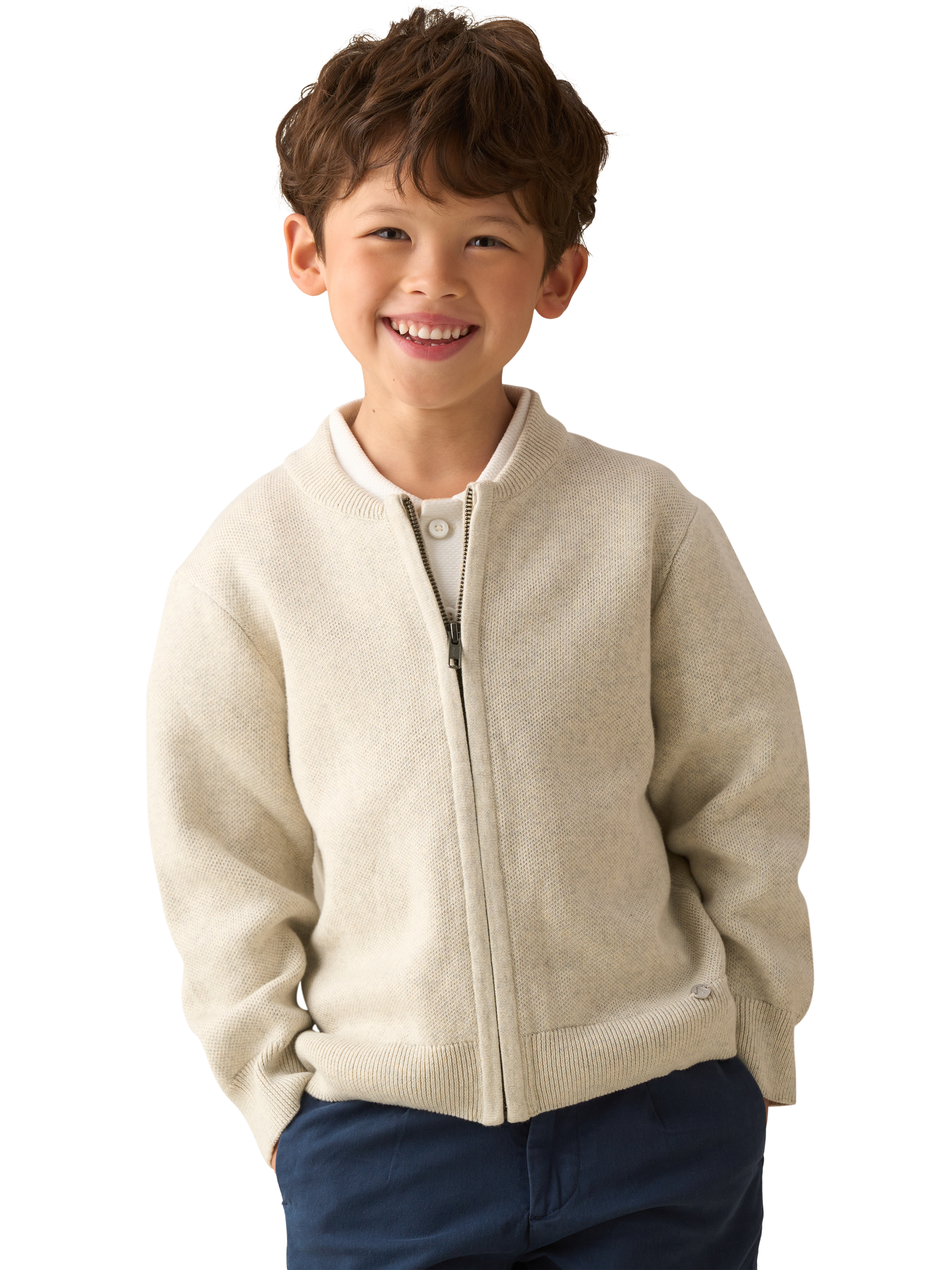 Product image 1 of 7, which shows Angel & Rocket Kids' Zip Through Knit Jacket, Grey, 3-4 years