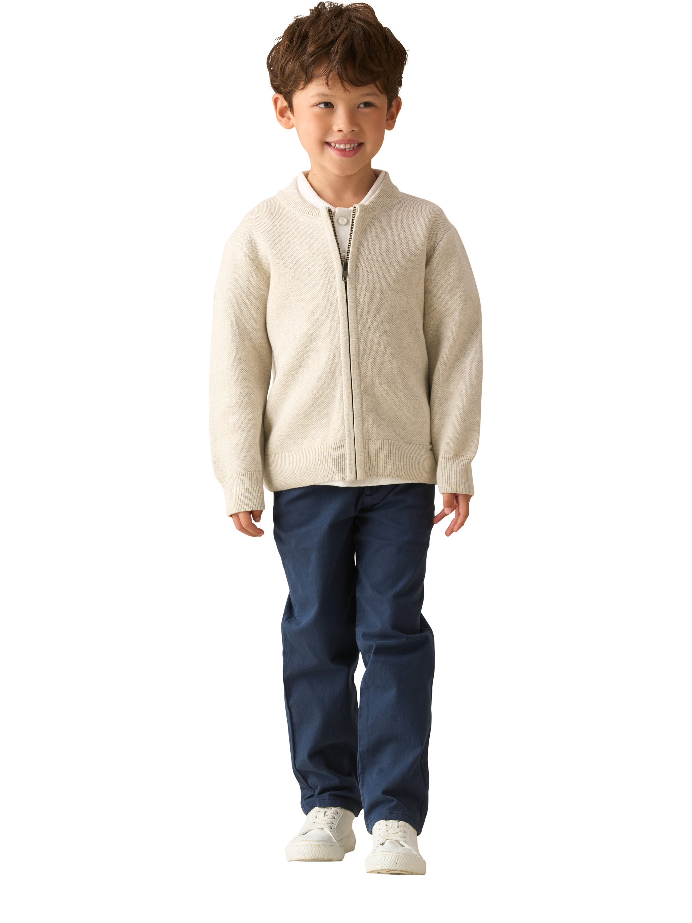 Product image 2 of 7, which shows Angel & Rocket Kids' Zip Through Knit Jacket, Grey, 3-4 years