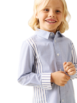 Angel & Rocket Kids' Cotton Long Sleeved Stripe Shirt, Blue/White, Blue/White
