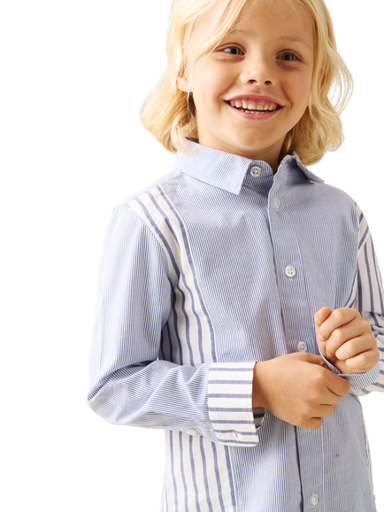 Angel & Rocket Kids' Cotton Long Sleeved Stripe Shirt, Blue/White, Blue/White