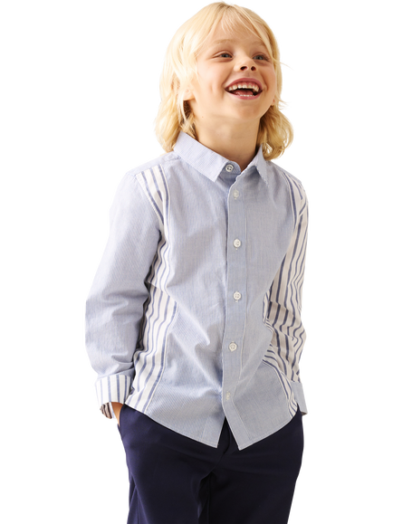 Angel & Rocket Kids' Cotton Long Sleeved Stripe Shirt, Blue/White - view 2, Blue/White