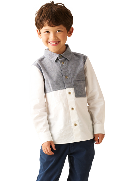 Angel & Rocket Kids' Cotton Long Sleeved Colour Block Shirt, Grey/White, Grey/White