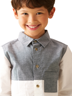 Angel & Rocket Kids' Cotton Long Sleeved Colour Block Shirt, Grey/White - view 2, Grey/White