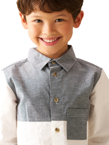Angel & Rocket Kids' Cotton Long Sleeved Colour Block Shirt, Grey/White - view 2, Grey/White