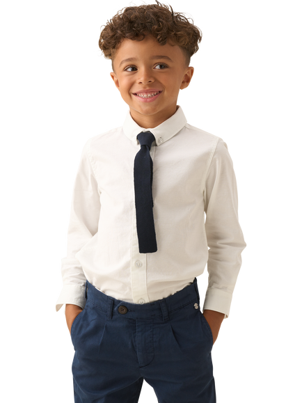 Angel & Rocket Kids' Cotton Long Sleeved Knitted Tie Oxford Shirt, White - view 2, White