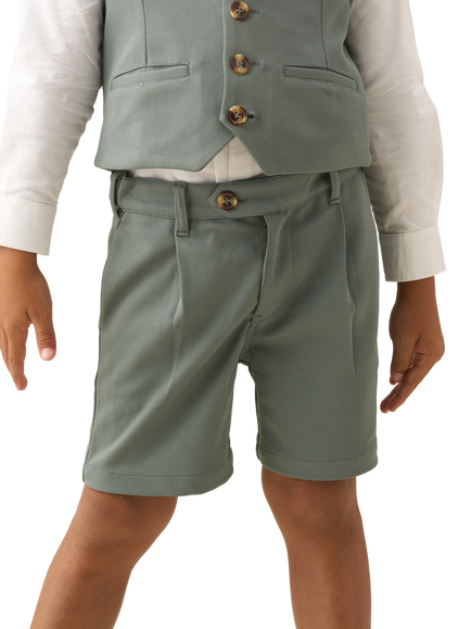 Angel & Rocket Kids' Pleated Front Smart Shorts, Sage, Sage