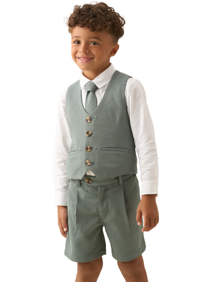 Angel & Rocket Kids' Pleated Front Smart Shorts, Sage - view 2, Sage