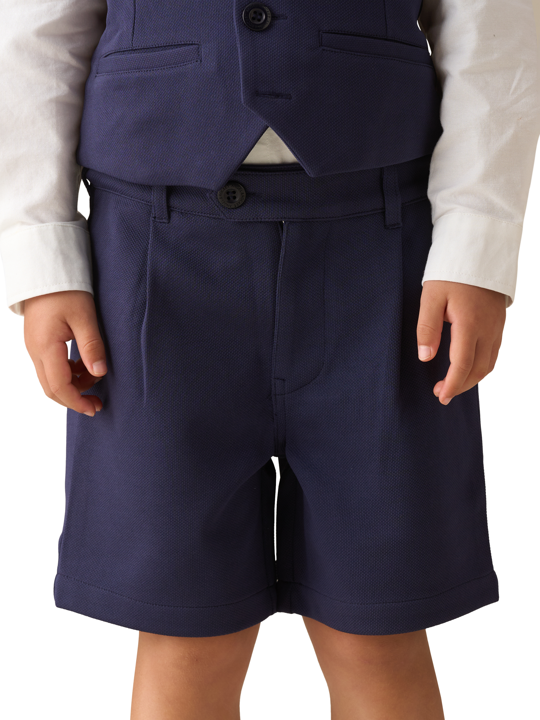 Product image 1 of 7, which shows Angel & Rocket Kids' Woven Smart Shorts, Navy, 2 years