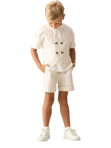 Angel & Rocket Kids' Stripe Suit Shorts, Ivory - view 2, Ivory