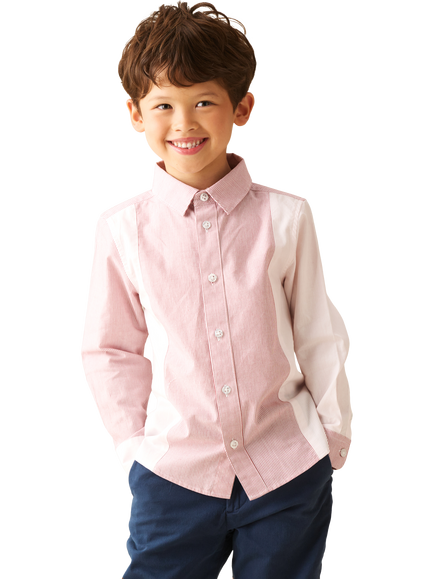 Angel & Rocket Kids' Cotton Long Sleeved Stripe Shirt, Pink/White, Pink/White