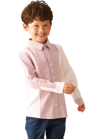 Angel & Rocket Kids' Cotton Long Sleeved Stripe Shirt, Pink/White - view 2, Pink/White