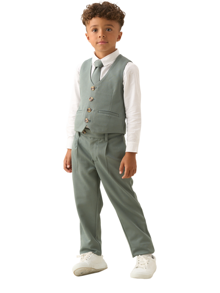 Angel & Rocket Kids' Smart Textured Trousers, Sage - view 2, Sage