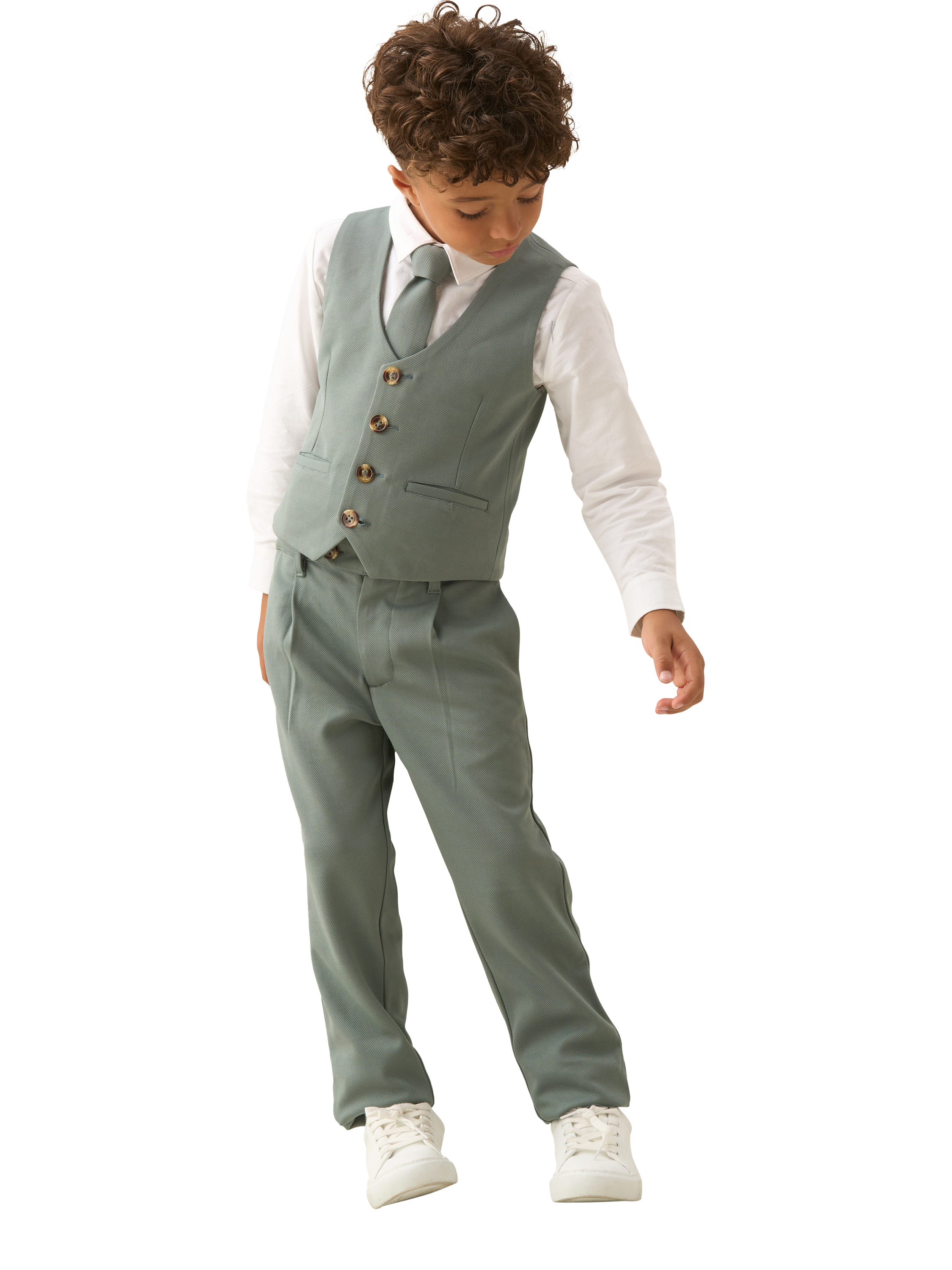 Product image 4 of 7, which shows Angel & Rocket Kids' Smart Textured Trousers, Sage, 2 years