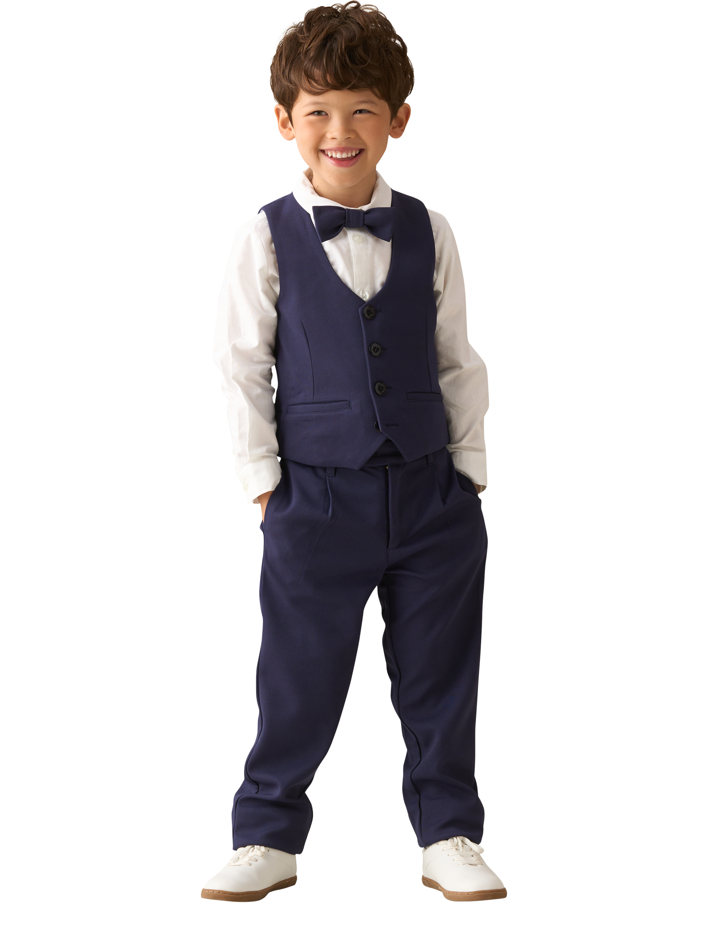 Product image 2 of 7, which shows Angel & Rocket Kids' Smart Textured Trousers, Navy, 2 years