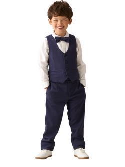Angel & Rocket Kids' Smart Textured Trousers, Navy - view 2, Navy