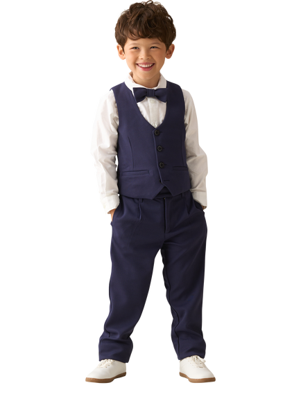 Angel & Rocket Kids' Smart Textured Trousers, Navy - view 2, Navy